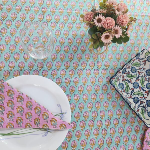 Turquoise floral rectangle Tablecloth – 6 seater and 8 seater & Round 4 Seater